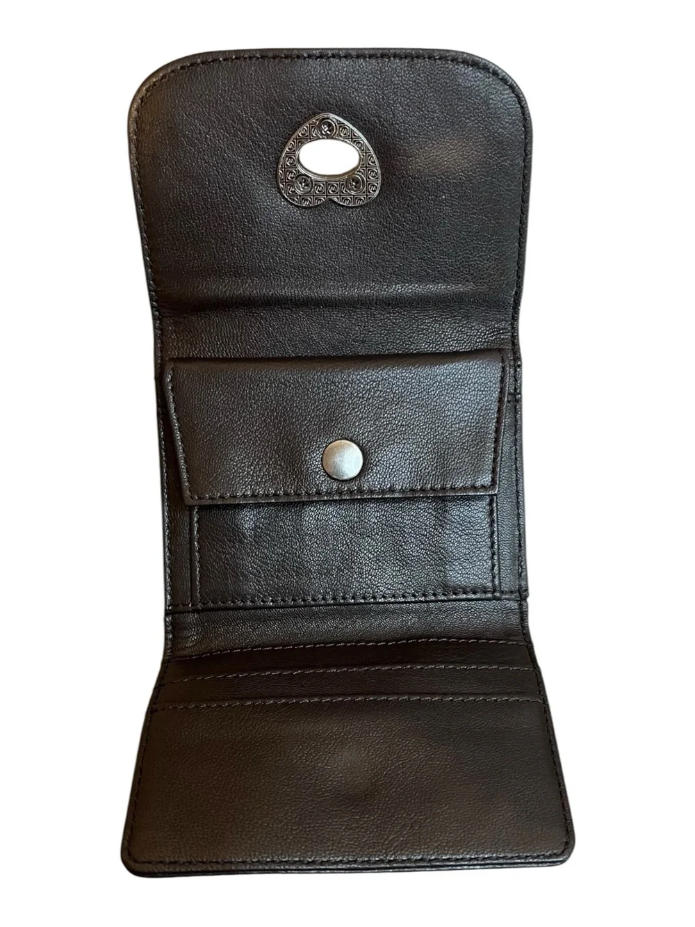 Free People Lock It Up Leather Heart Turn Lock Wallet Espresso Dark Brown Black